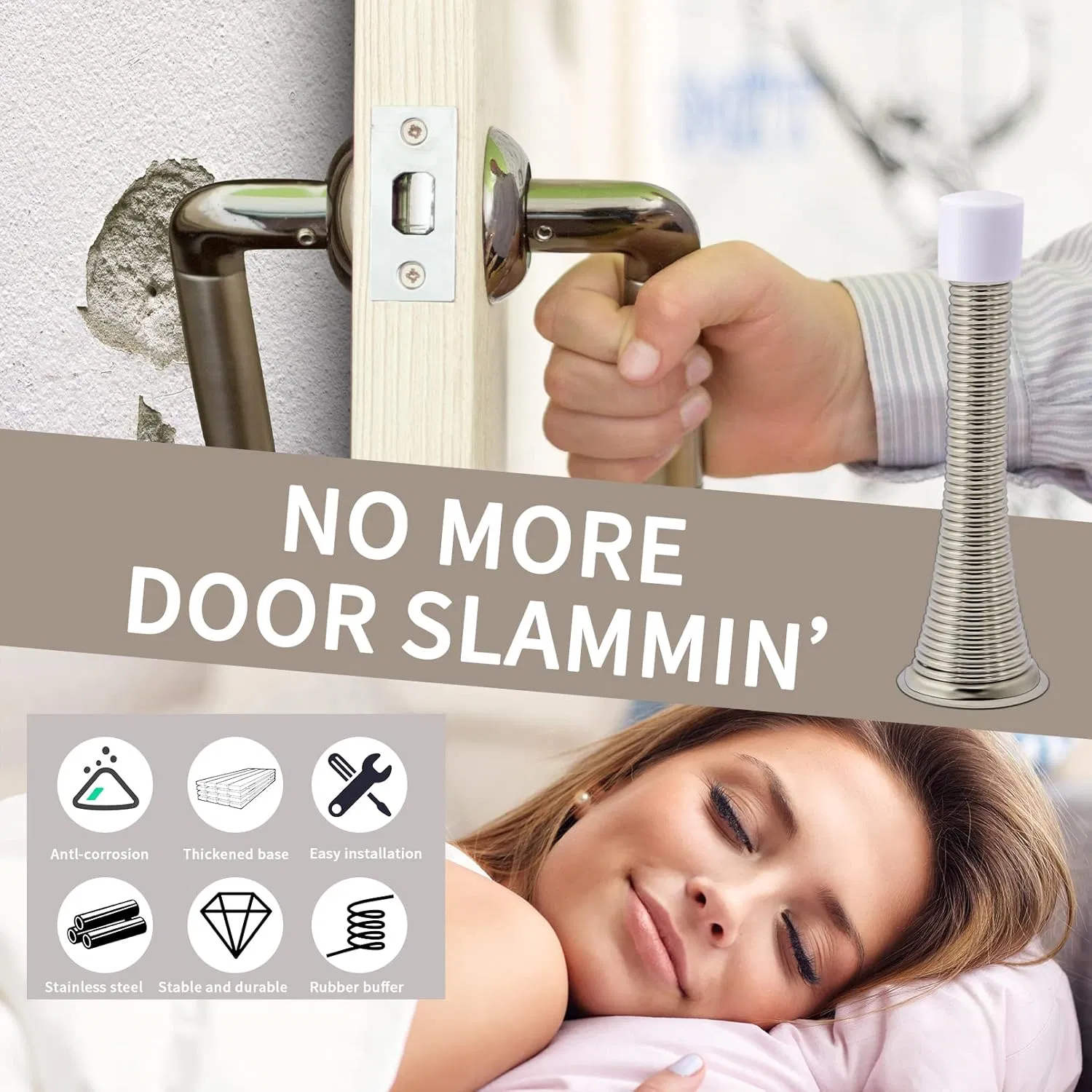 MD170L-Sc Steel Door Stop, Bright Nickel Finish