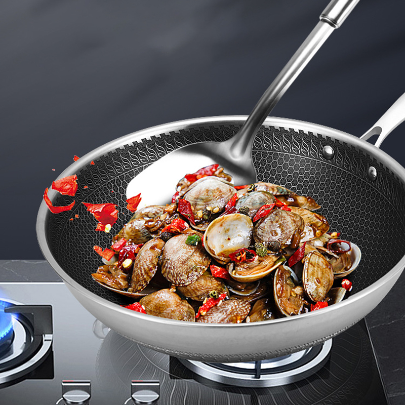 Honeycomb Non Stick Induction Cookware 316 Stainless Steel Wok
