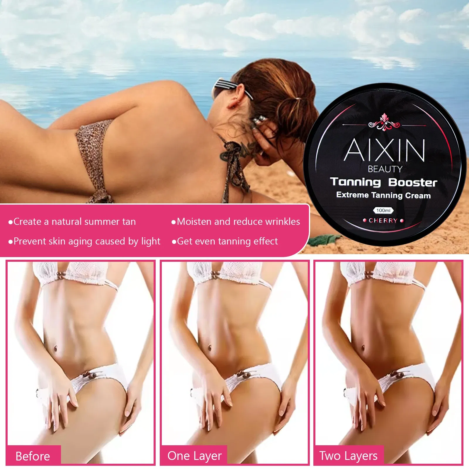 Beauty Cosmetics Skin Care Moisten Tanning Booster Natural Luster Cherry Tanning Cream