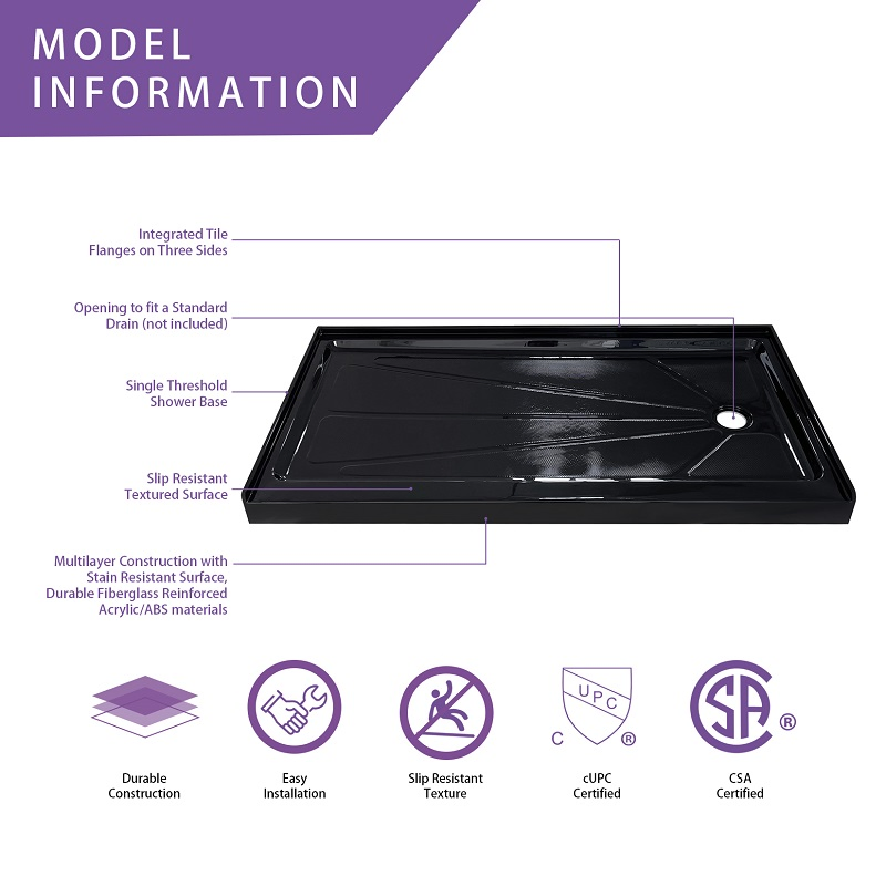 Wholesale 5 Year Warranty Easy Clean Acrylic Shower Base with Right Drain