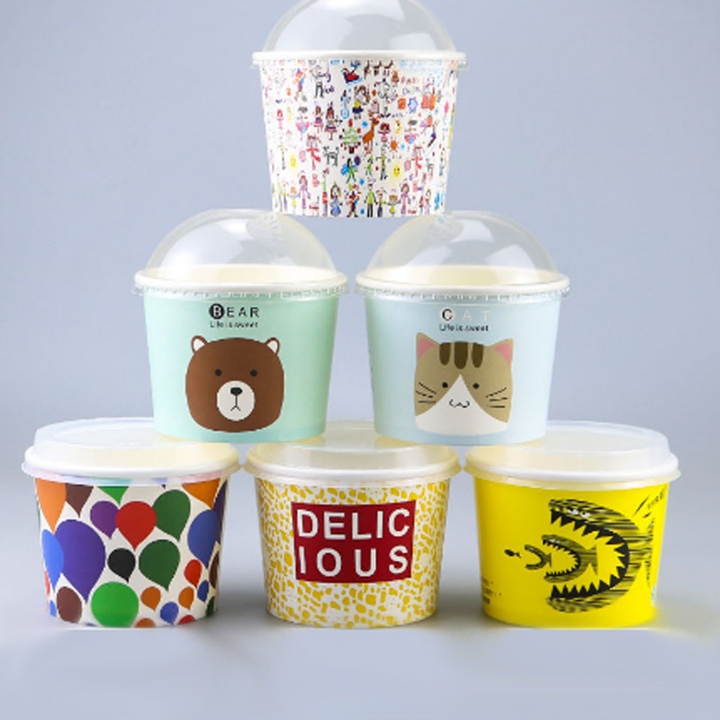 Cdnadoffonoado Disposable Biodegradable Custom Logo Printed 6 Oz Craft Paper Packaging Fancy Containers Ice Cream Cups with Lids