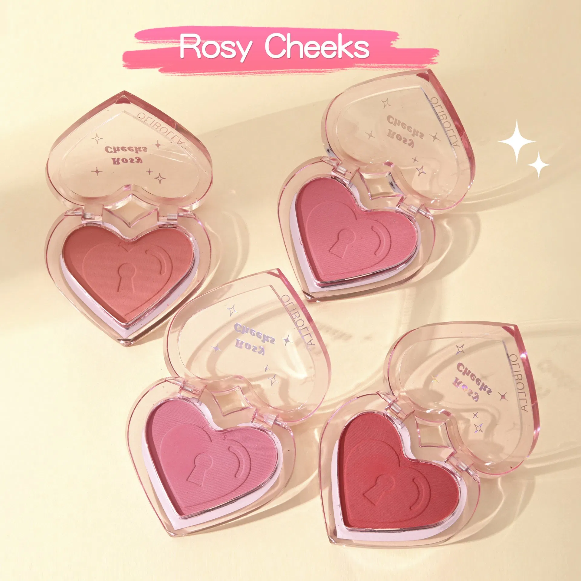 Vibrant 4-Color Heart Blush for Natural Nude Makeup Look