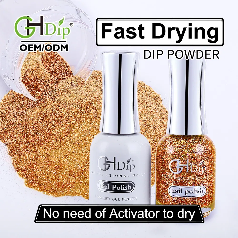 Golden Color Shiny Glitter Nail Art Fast Drying Dipping Powder 3 in 1 Color Match