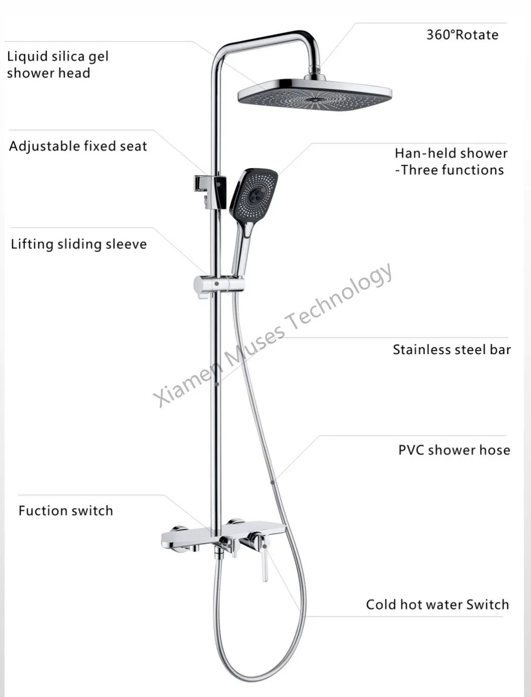 3-Way Wall-Mounted Brass Modern Luxury Bathroom Thermostatic Rainfall Rain Shower System Set Bath Mixer Faucet Bar Shower Panel Shower Column with Hand Shower