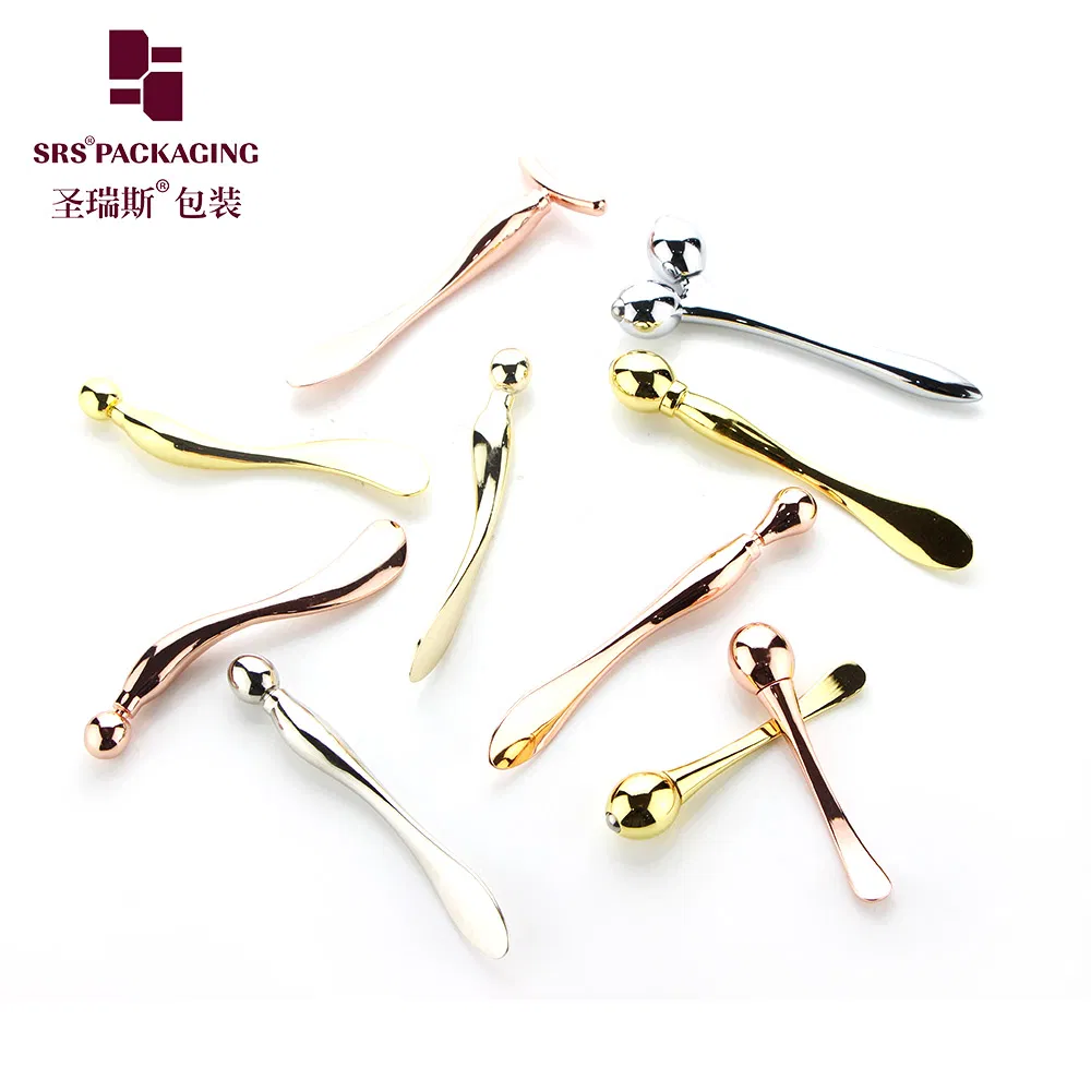 Metal Silver Gold Cosmetic Face Mask Spoon Cream Spatula Tool Plastic Mini Facial 3D Massage Packaging