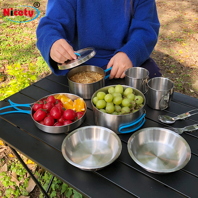 Eight-Piece Hiking Portable Cup Pot Pan Cooking Ware Camping Cookware Set