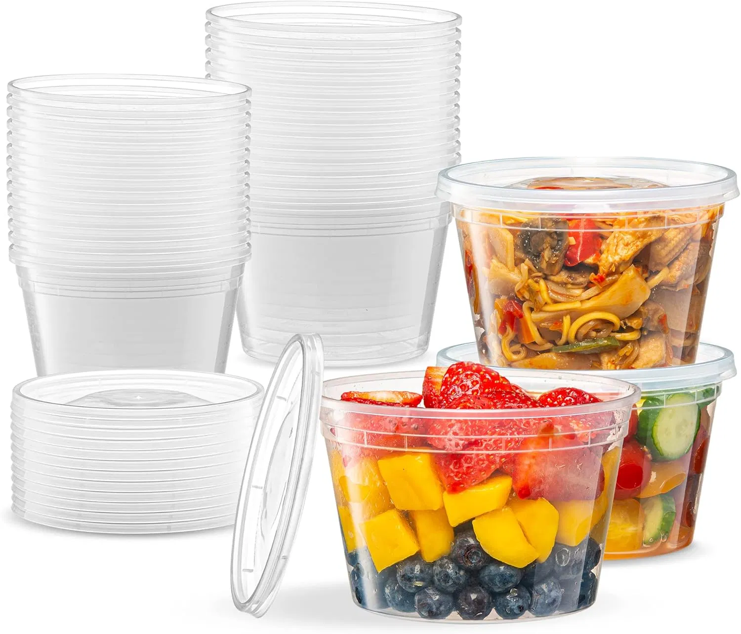 Deli Plastic Storage Containers with Lids 16 Oz Reusable Food Containers for Home & Business