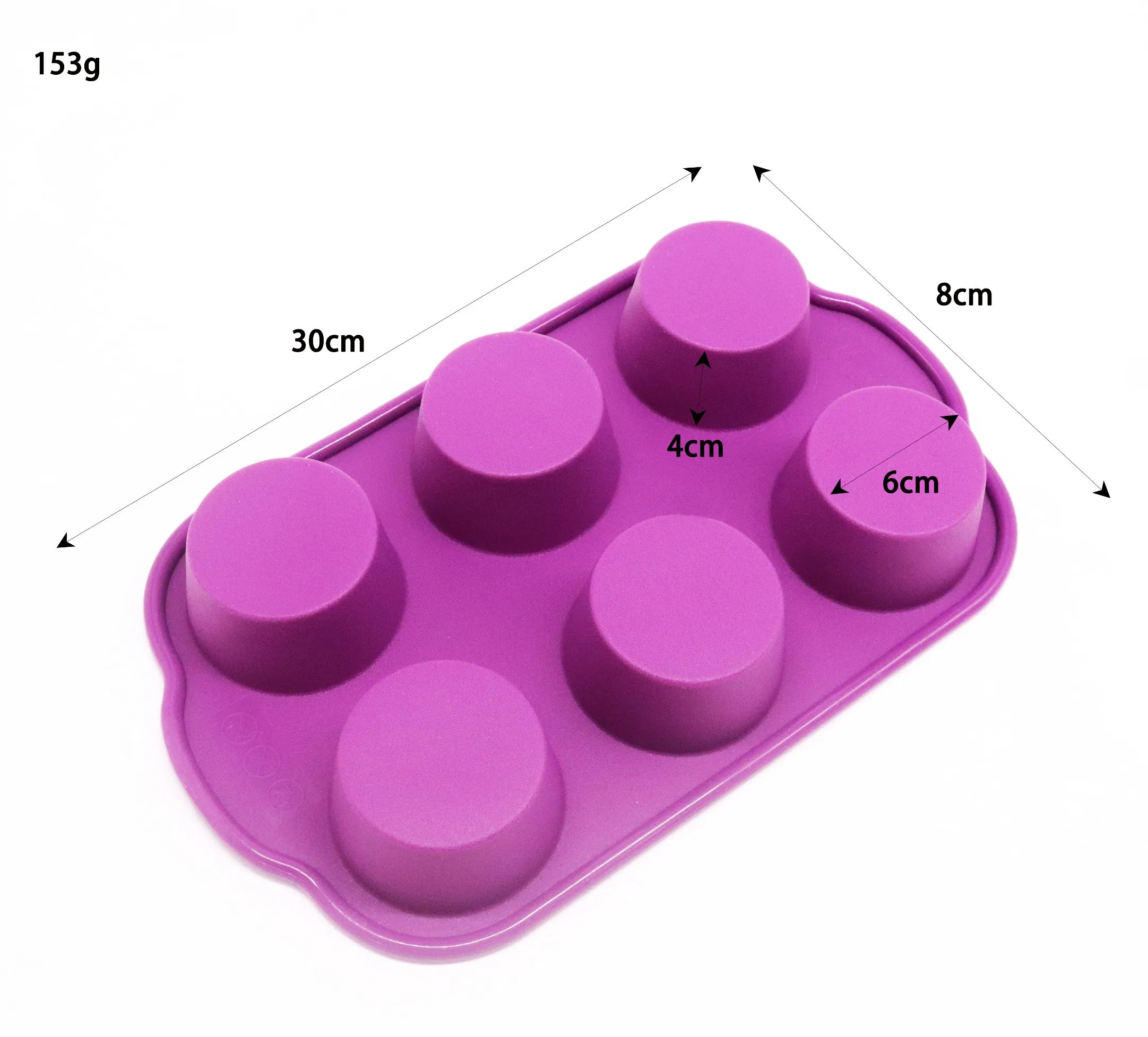6-Cavity Non Stick Round Silicone Cake Molds for Muffins, Cupcake, Brownies
