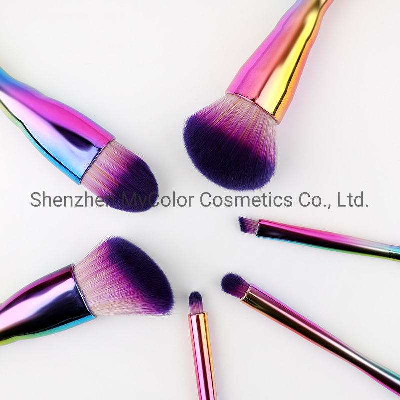6PCS Plating Makeup Brushes Portable Gradient Cosmetics Powder Angled Eyeshadow Brush