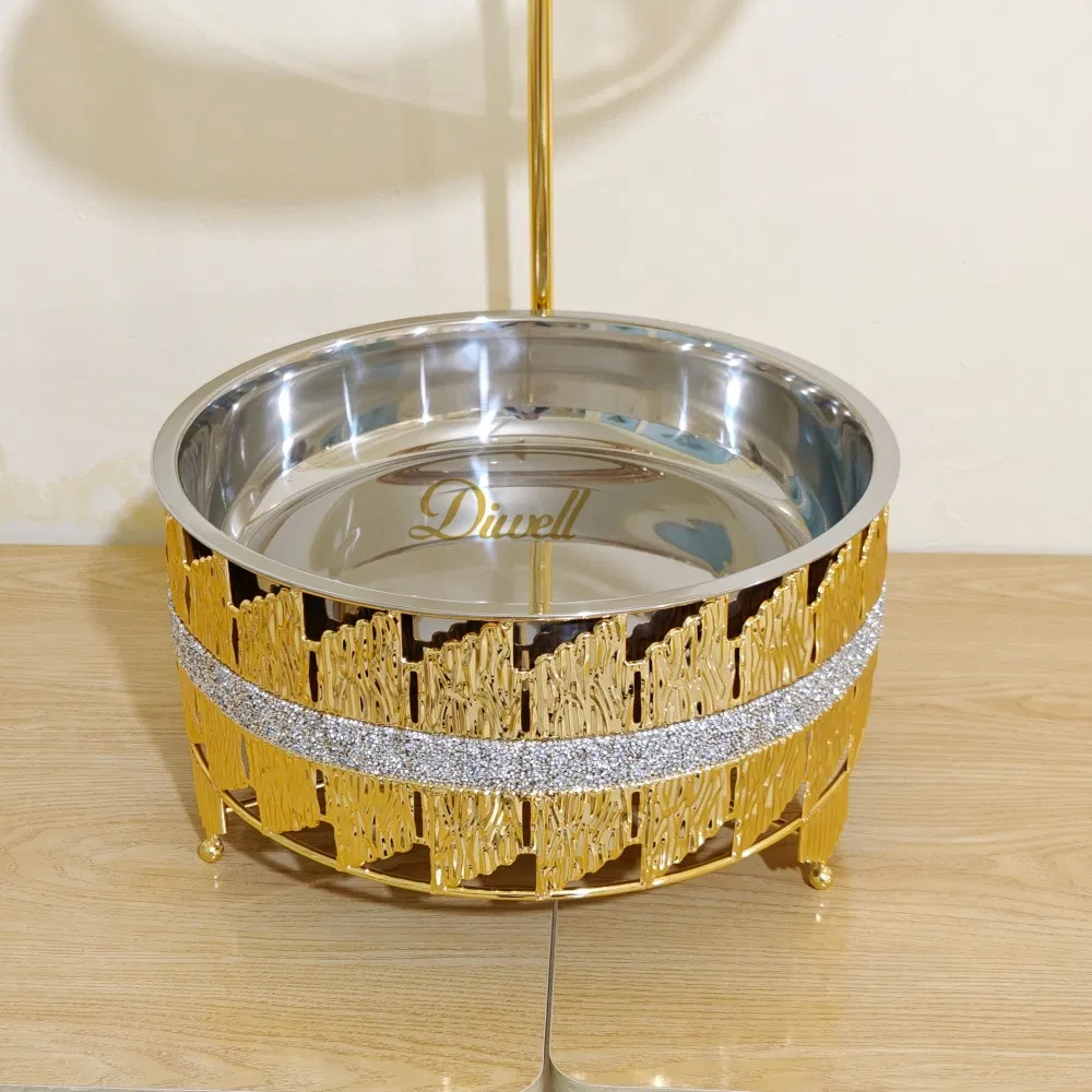 Golden Stainless Steel Catering Buffet Warming Container Set with Food Water Pan Fuel Holder Buffet Set Chafing Dish with Hanging Lid