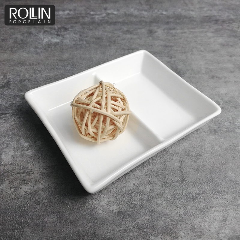 Hot Sale Porcelain Japanese Rectangular Divided Sauce Dish