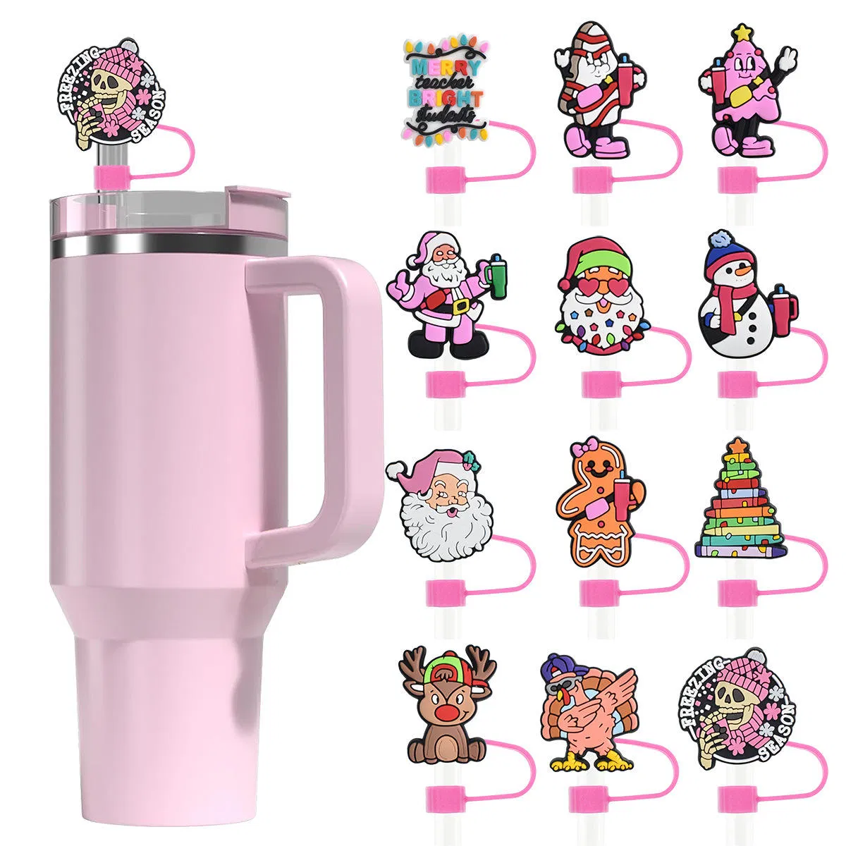 Vibrant Holiday PVC Straw Toppers for Festive Drinkware