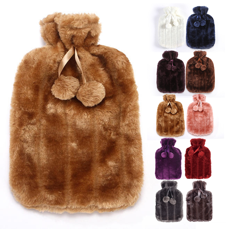 2000ml Luxury Faux Fur Soft Flannel Rubber Cover Hot Water Bottle