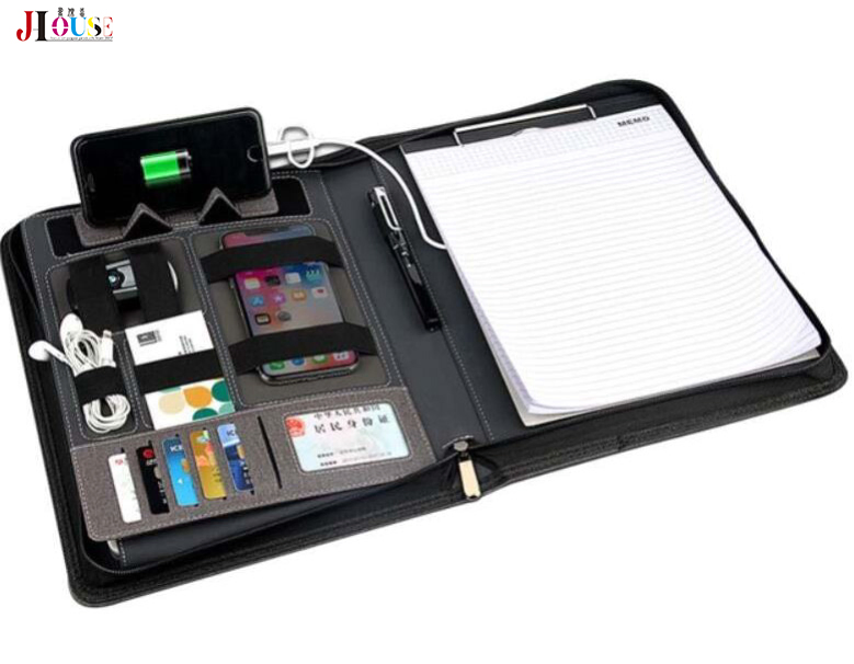 Custom Fabric Cloth Charging Notebook with Wireless Charger and Power Bank