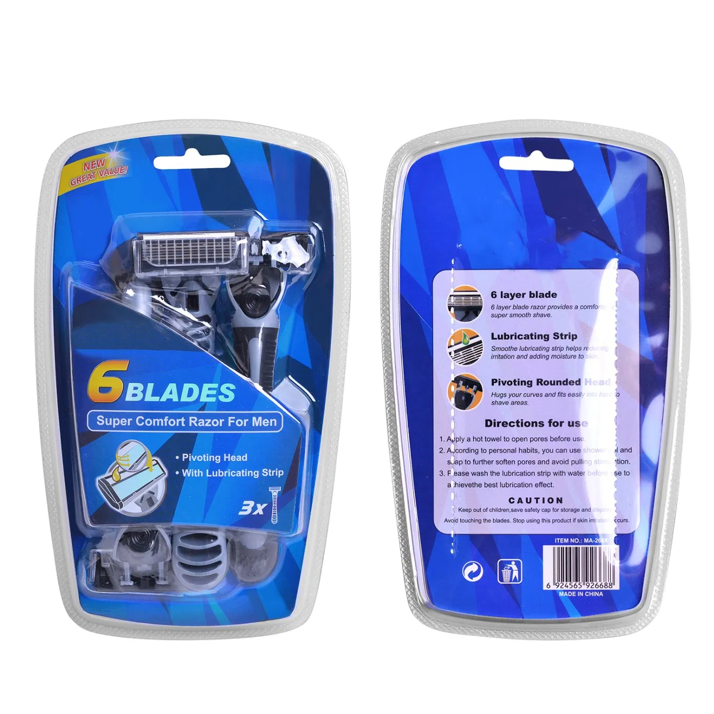 Razor Head of Manual Shaver 6 Blade and Razor Blades for Men
