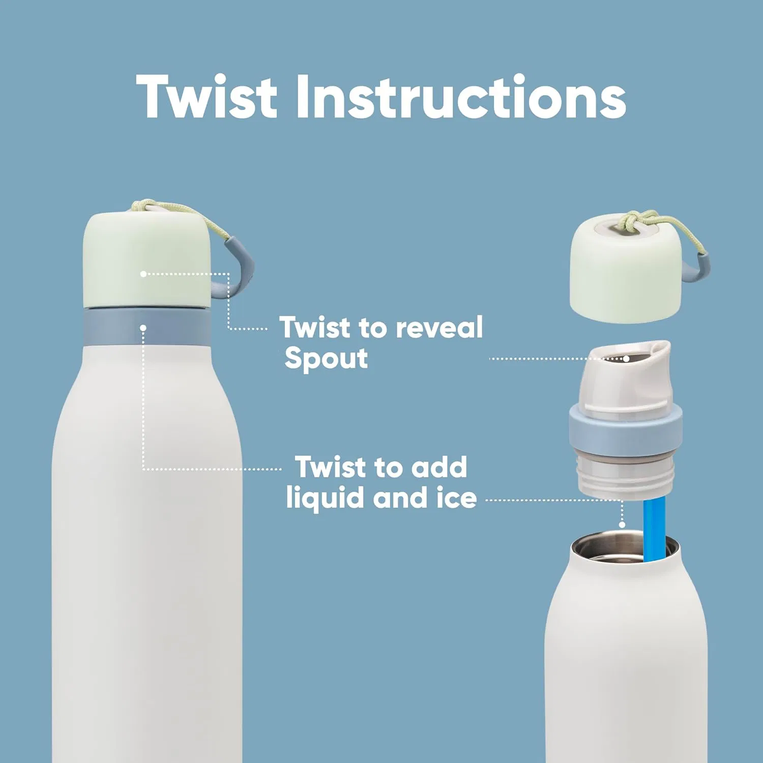 High Quality Insulated Stainless Steel Water Bottle Tumbler BPA-Free with Straw Double Wall Travel Coffee Cup Blue