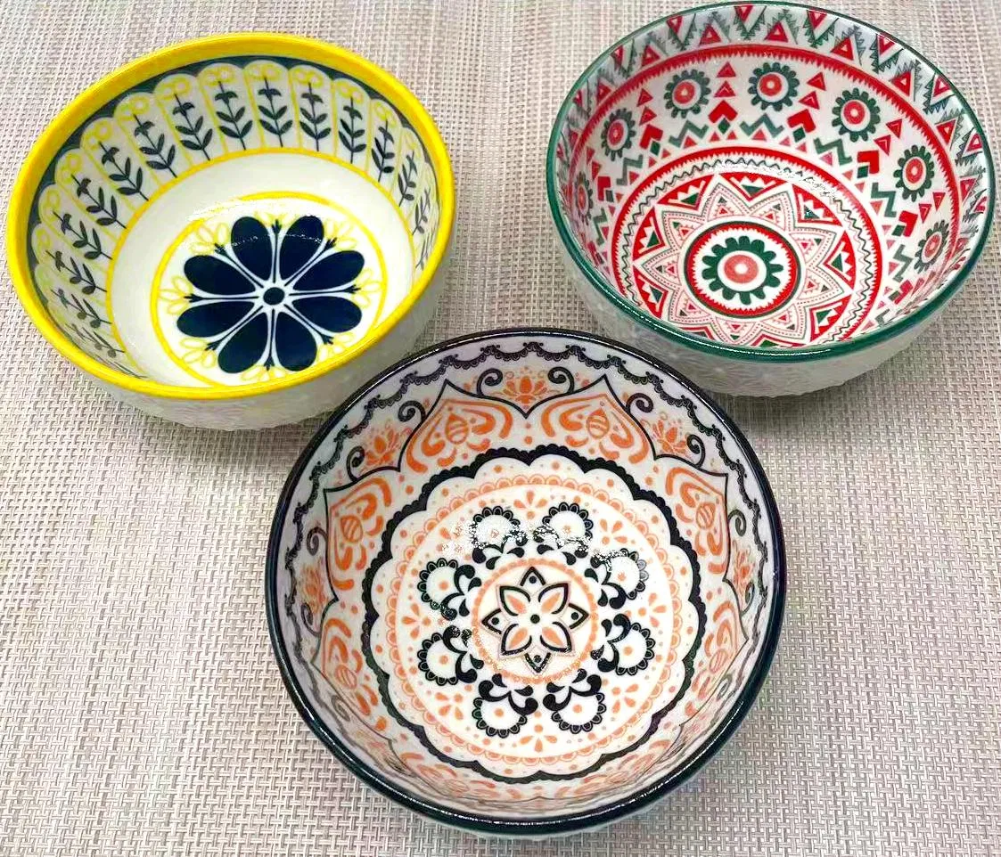 Eco-Friendly Emboss Printed Bowl 4.5"for Stylish Dining Experiences Ceramic Tableware