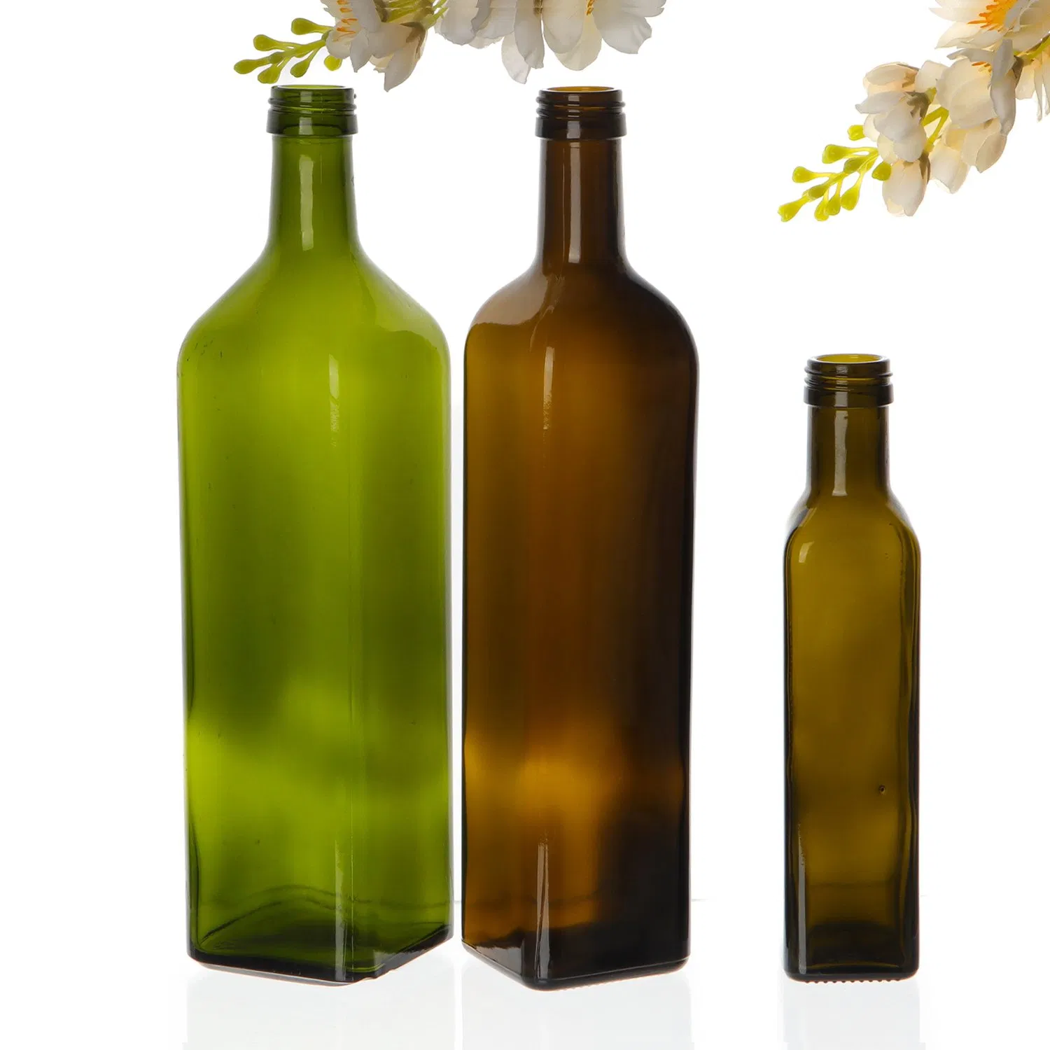 500ml 750ml 1000ml Green Glass Square Shape Olive Oil Bottle
