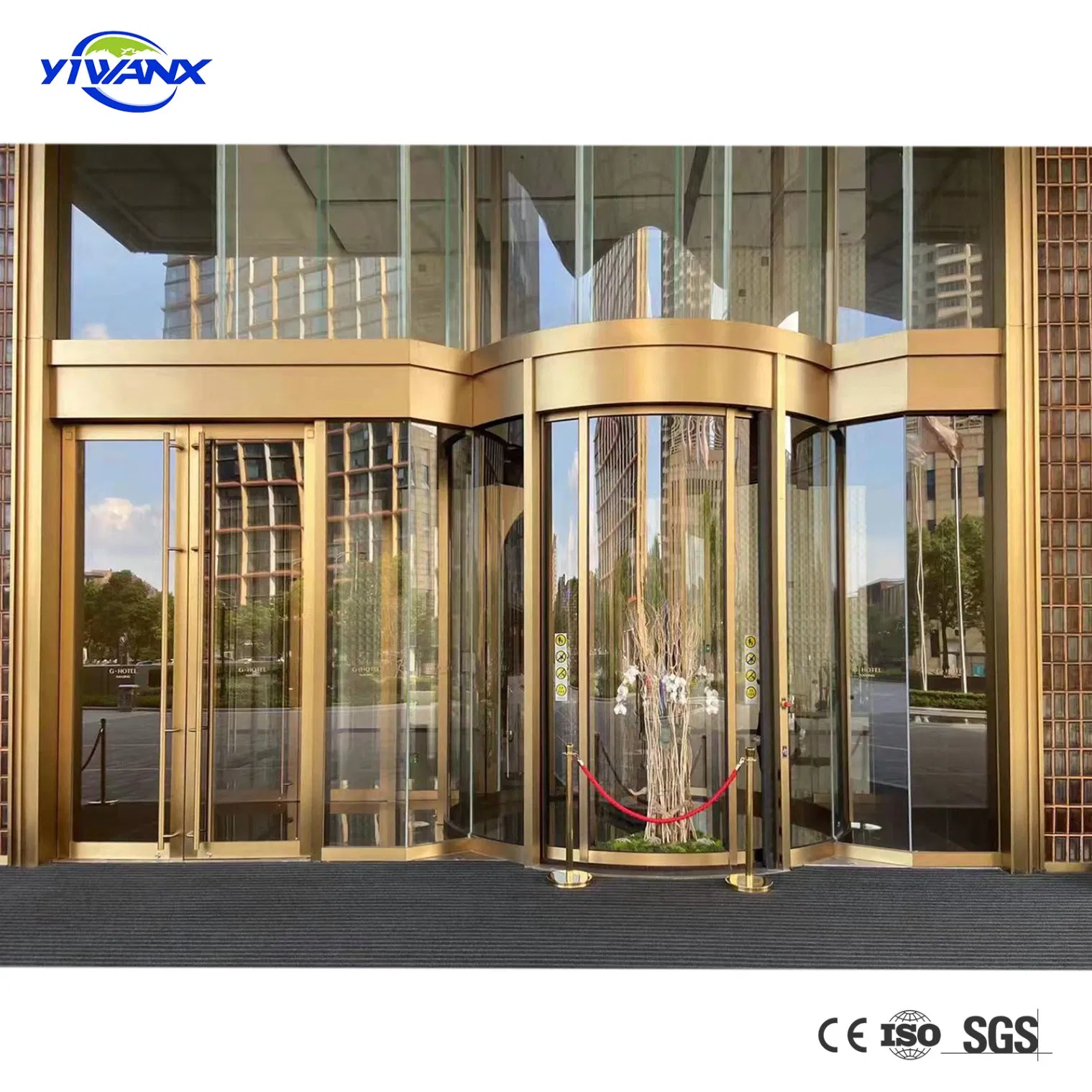 Golden Color Two Wings Automatic Glass Revolving Door