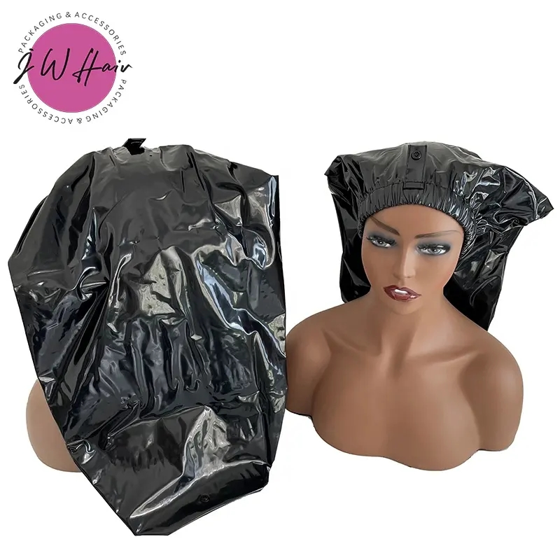 Bath Caps with Snap Waterproof PVC Long Curly Braid Hair Shower Caps