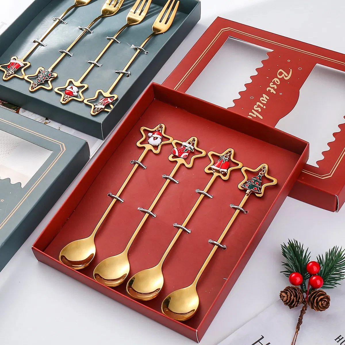 Christmas Gift Tableware Fun Handle Design Cutlery Stainless Steel Spoon