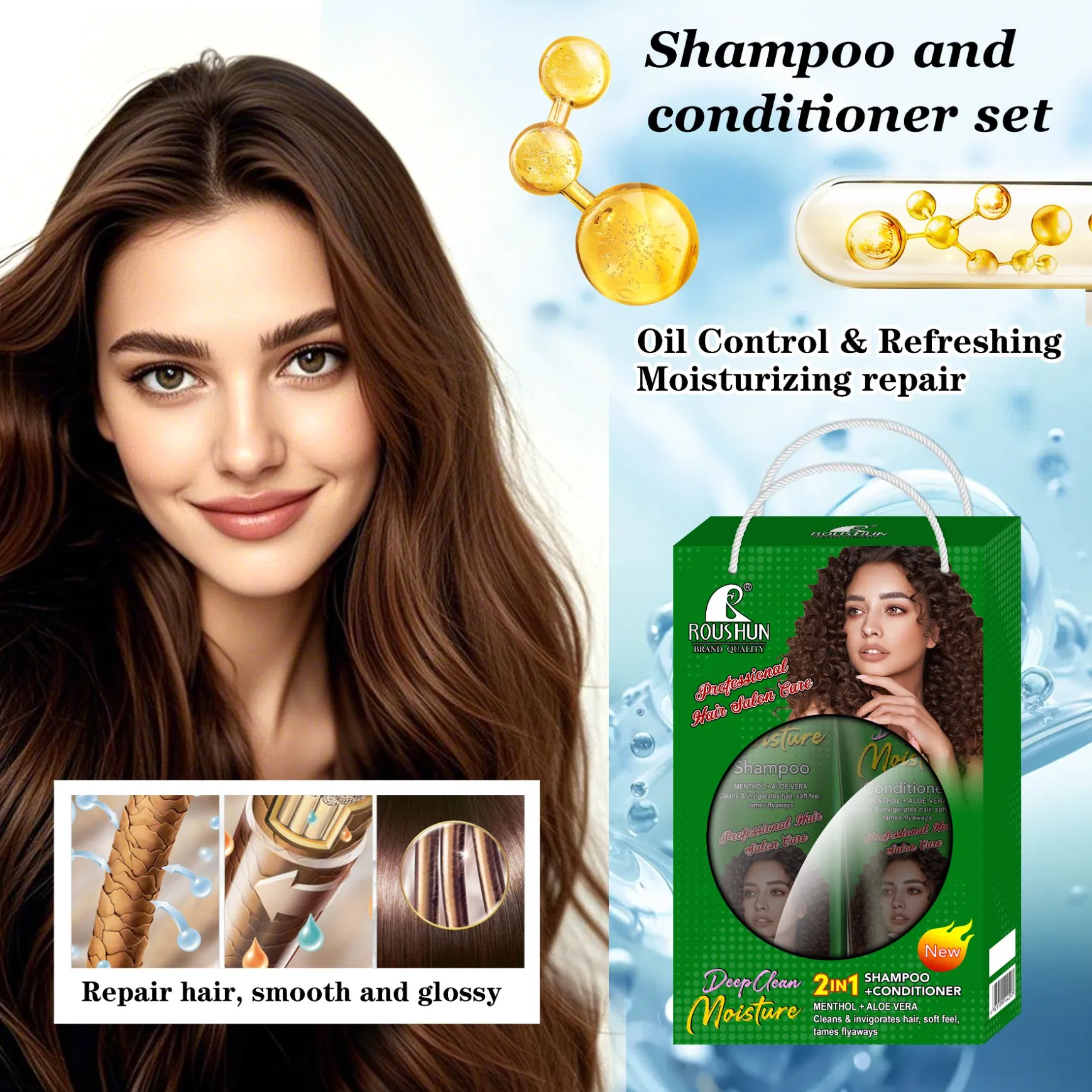 Roushun Deep Clean Moisture & Hair Fall Control 2-in-1 Shampoo & Conditioner Set