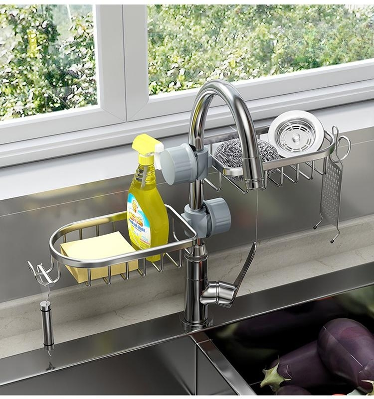 Hiqh Quality Aluminum Sink Drain Rack Soap Drainer Shelf Basket