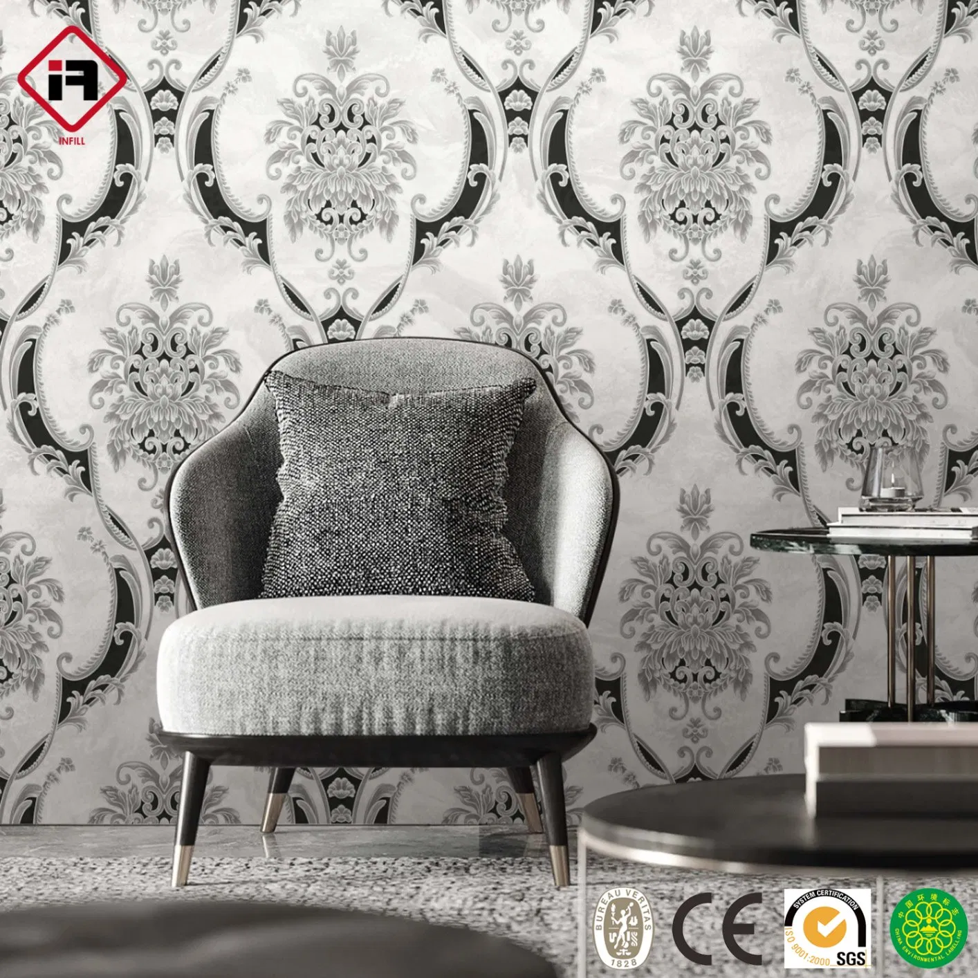 3D Foam Wallpaper Luxury Damask Wall Paper 106cm Width Waterproof Foaming Soundproof Wallpaper for Home Decor