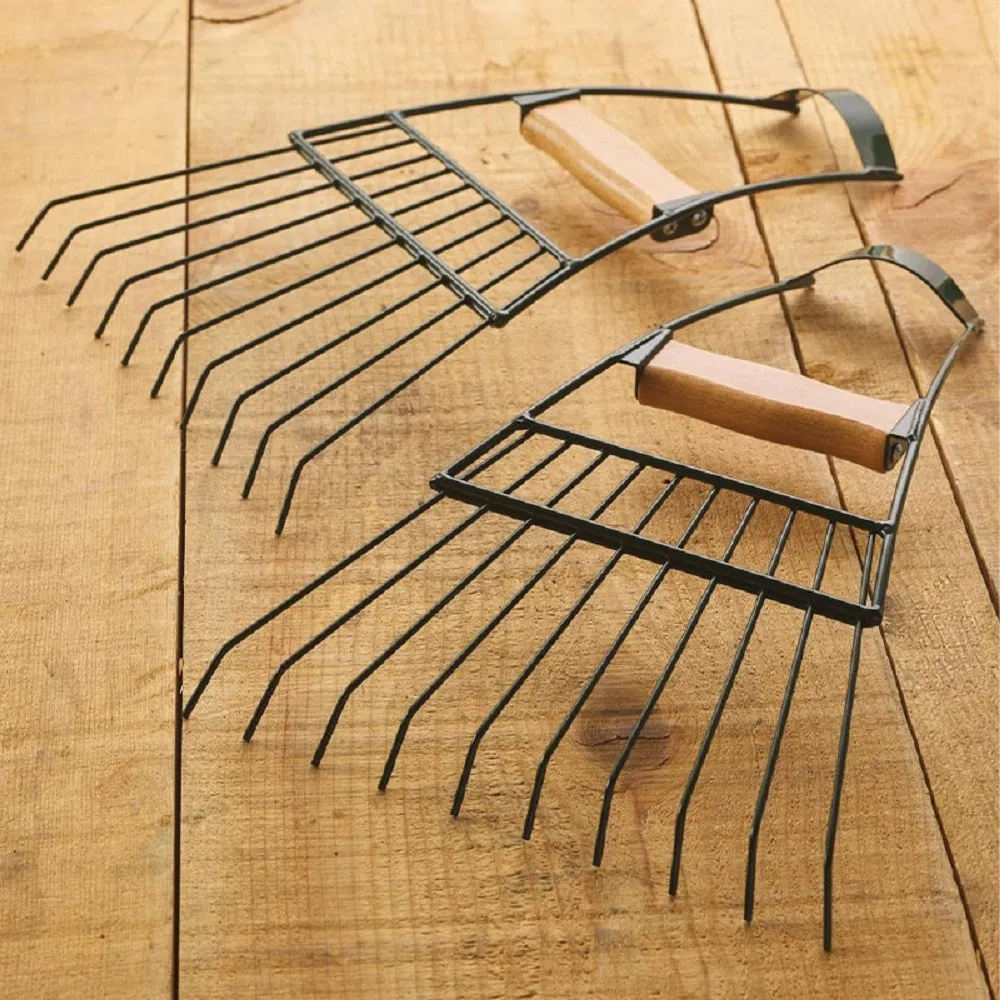 2 Pair Hand Lawn Grass Removal Leaf Rake with Wooden Handle Bl18829