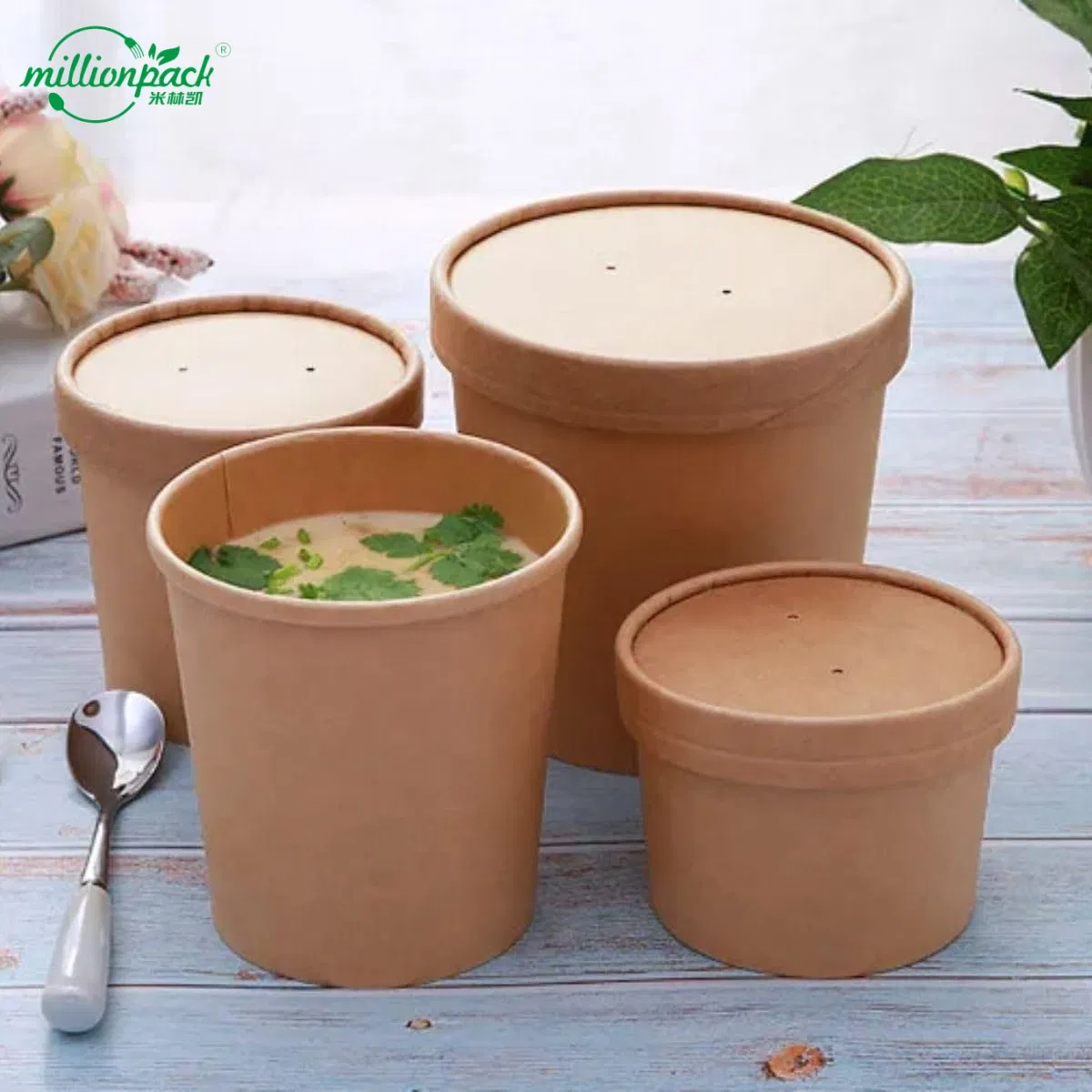Logo Printed Paper Soup Cup Collection with Kraft Paper Soup Bowl Type