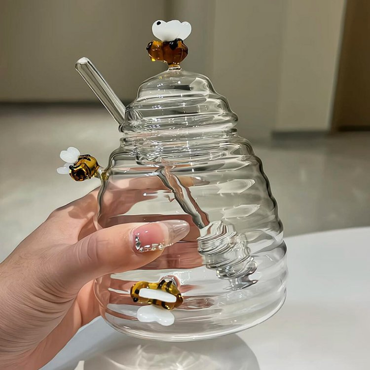 Kitchen Pantry Container Honey Jars Honey Bee Pot with Muddler
