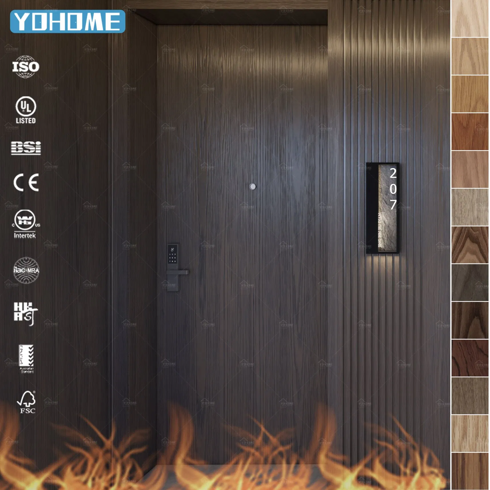 European Standard Bespoke Hotel Apartment Wood Fire Rated En BS CE Certified Internal Wooden Fire Door