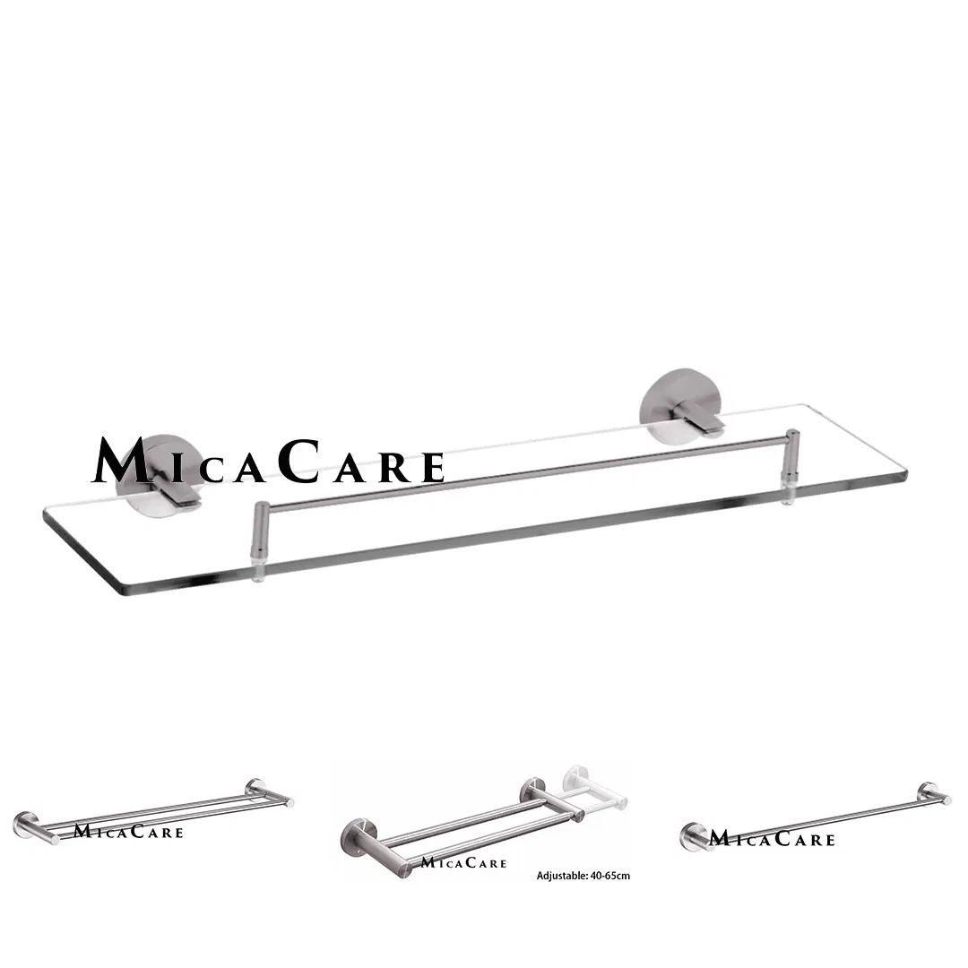 Glass Ss Bathroom Storage Shelf with Adjustable Height and Sturdy Wall Fixing