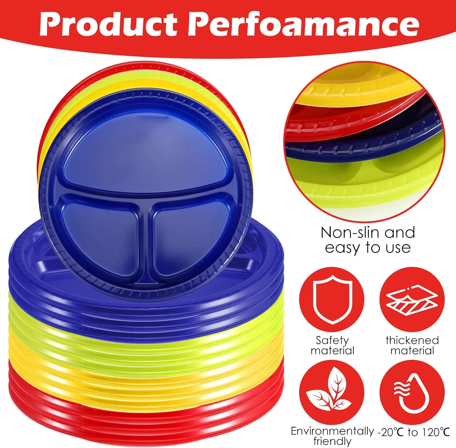 3 Compartments Divided Plastic Party Plates