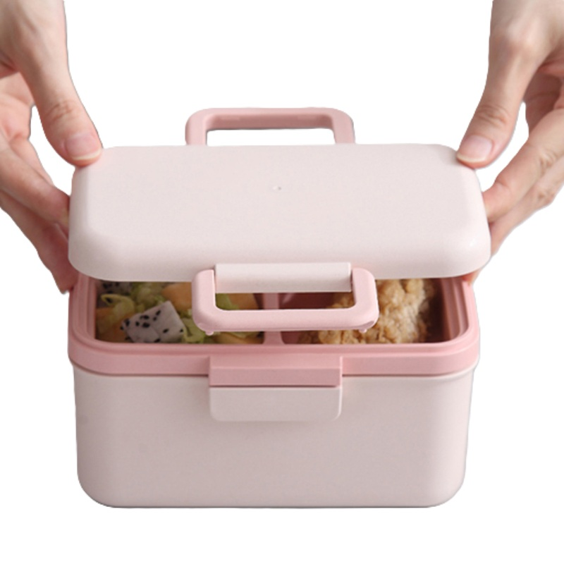 Double-Layer Square Plastic Lunch Box with Leak-Proof Design
