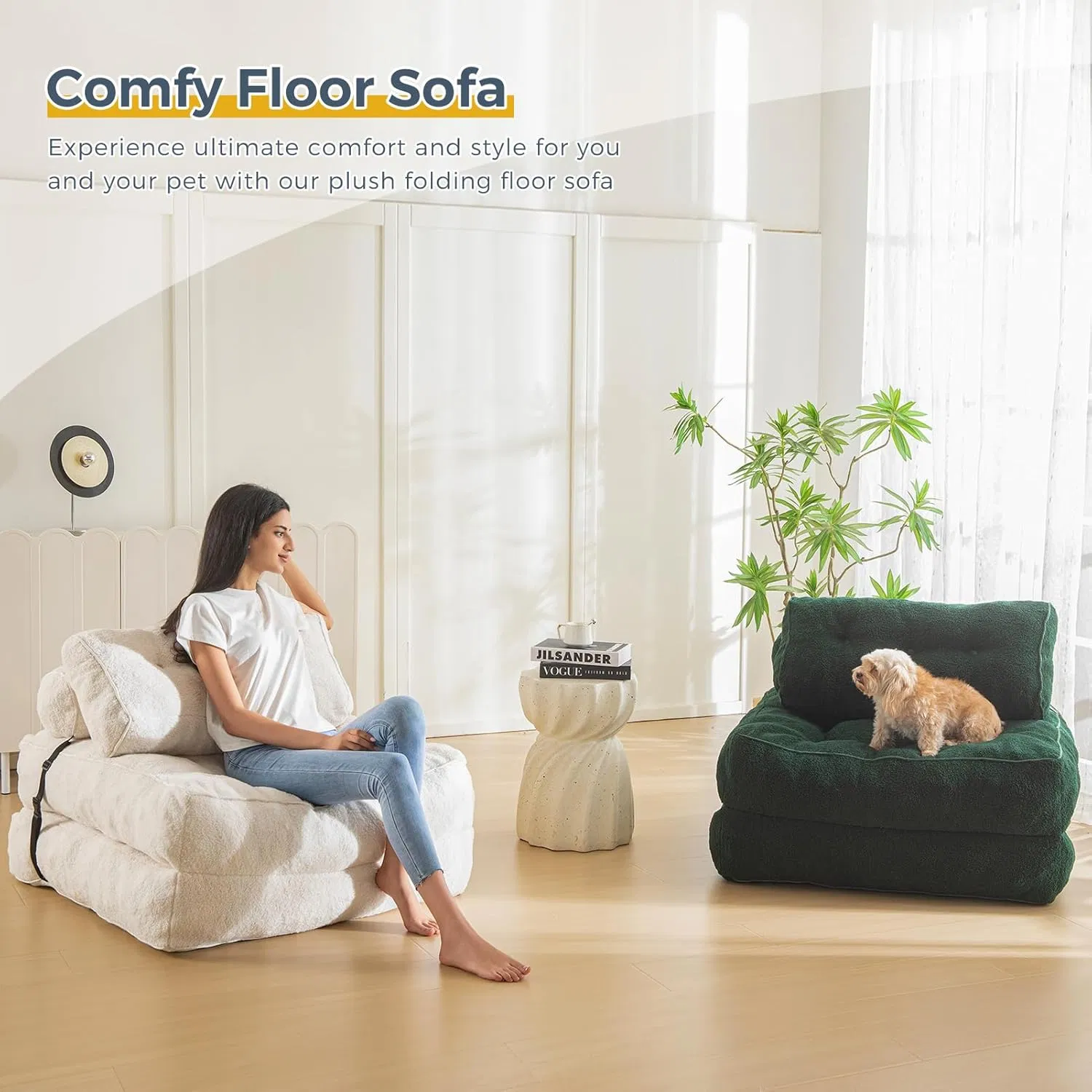 Bean Bag Chair, L-Shaped Convertible Sofa Bed with Armrest