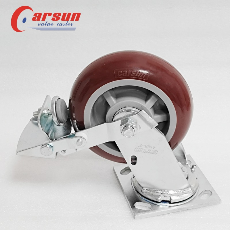 Heavy Industrial Casters 6 Inch Polyurethane Casters with Tread Brakes