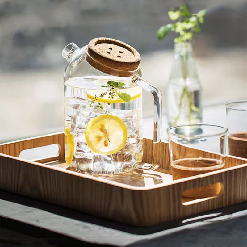 Best Selling High Borosilicate Heat-Resistant Glass Tea Pot Glass Kettle for Water Drinking Teapot Carafe Water Pithcer of Glass Teaset Glassware Wooden Cap