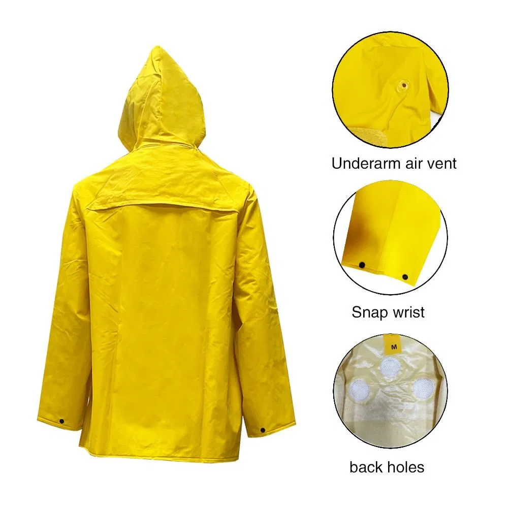 Wholesale Heavy Duty PVC Polyester Rain Jacket Pant Reusable Yellow Waterproof Rainsuit