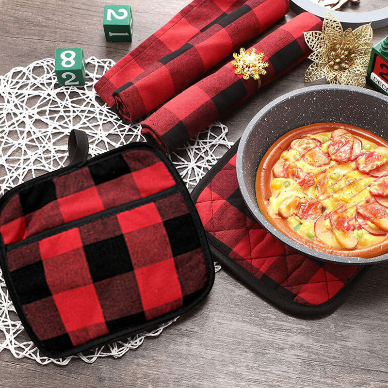 Simple Style Pure Cotton Checkered Anti-Heat Burn Gloves and High-Temperature Resistant Heat Insulation Pads