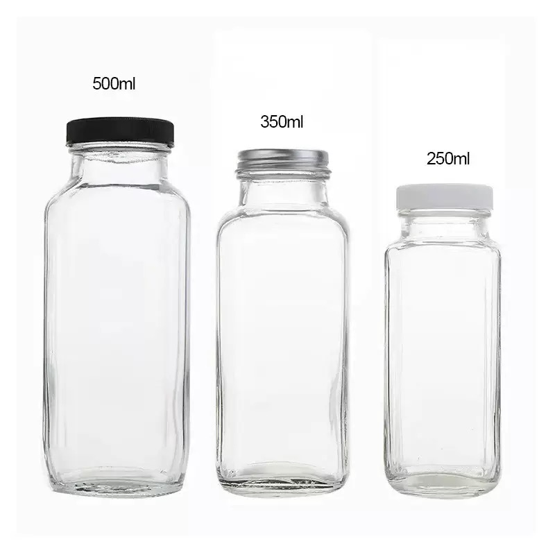 8 Oz 16 Oz French Square Clear Glass Bottle with Plastic Cap