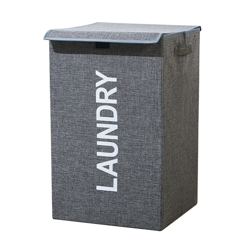 Foldable Floor-Standing Laundry Basket with Lid for Bathroom Bedroom