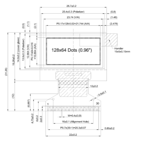 OLED дисплей 0.96 дюйма, 128x64, SSD1306