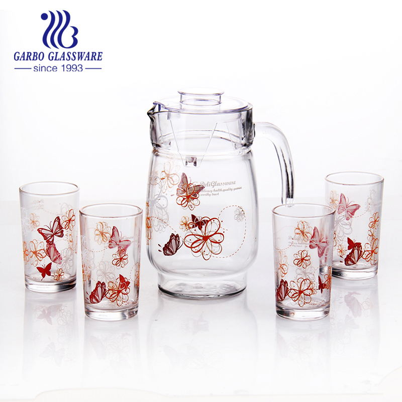 Wholesale Custom Fancy Printing Design Beautiful Summer 7PCS Water Drinking Glass Jug Set