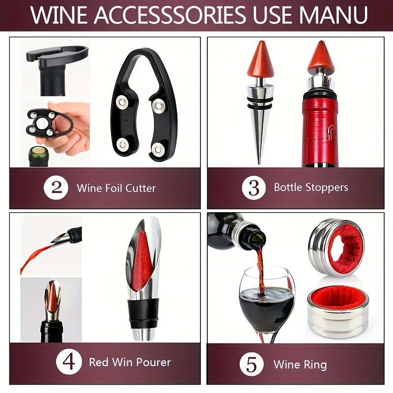 5-Piece Magnetic Lock Wine Tool Kit Wine Bottle Accessory Set
