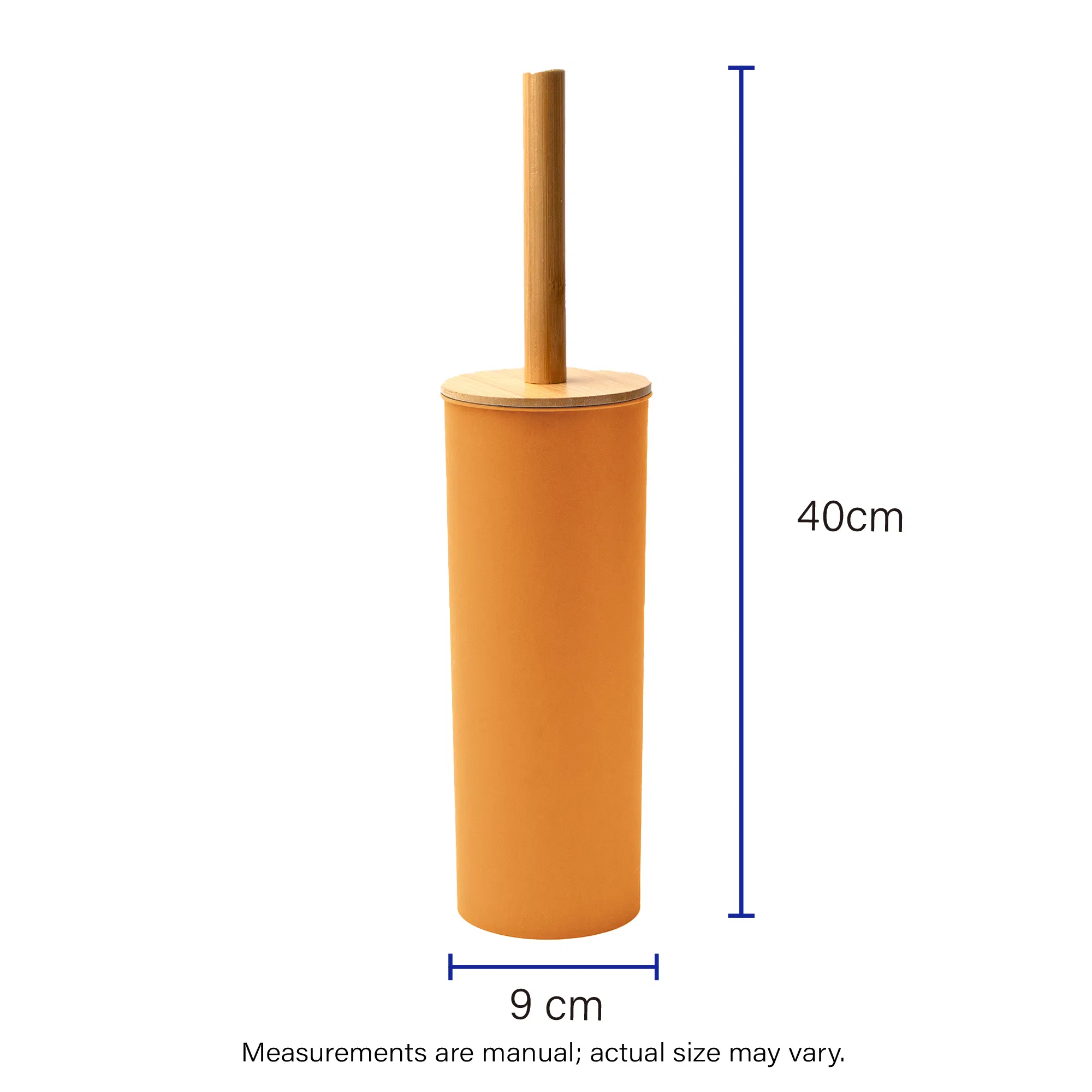 Hot Sale Household Bathroom Round Toilet Brush with Bamboo Metal Plastic Lid Orange