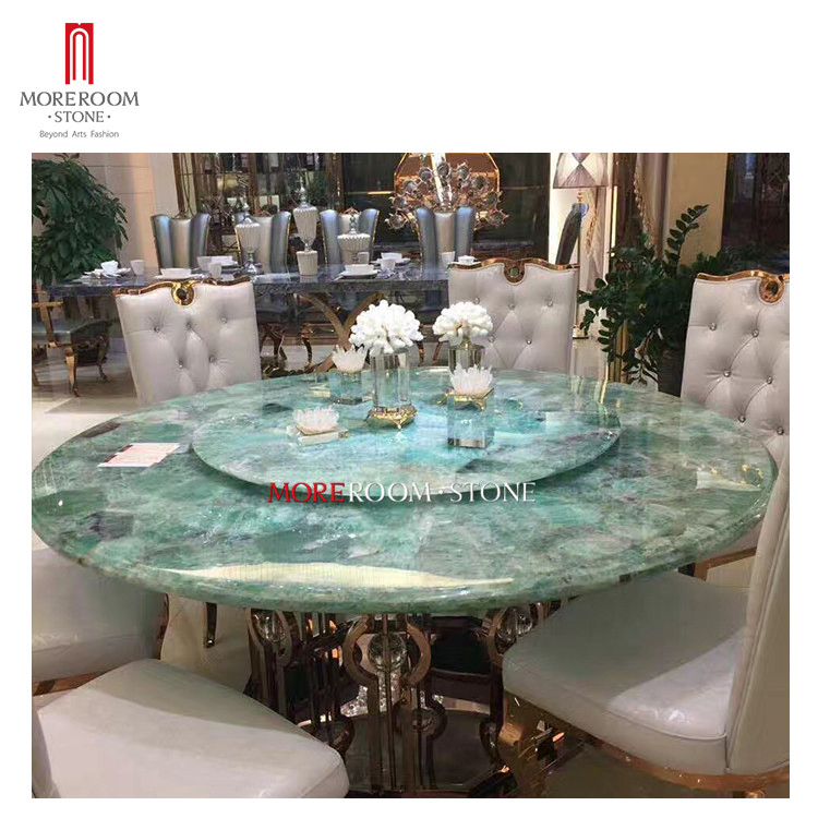 6 Seater Classic Luxury Villa White Semi Precious Stone Purple Green Fluorite Kitchen Round Countertops