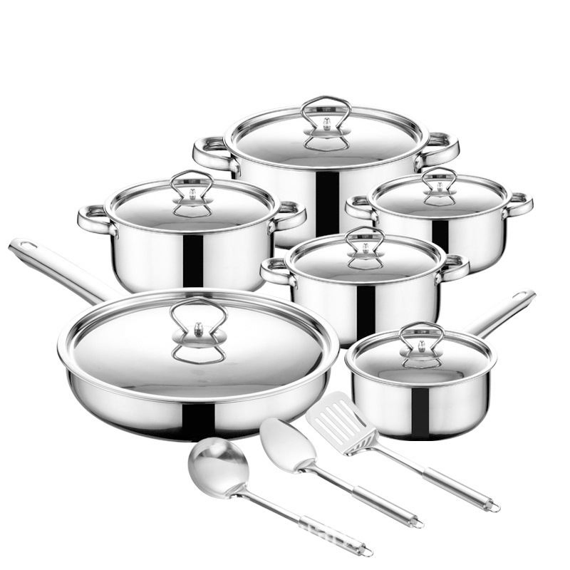 15-Piece Stainless Steel Cookware Set Stay-Cool Handle Kitchen Cooking Pan Pots and Pans Nontoxic Metalpot Set