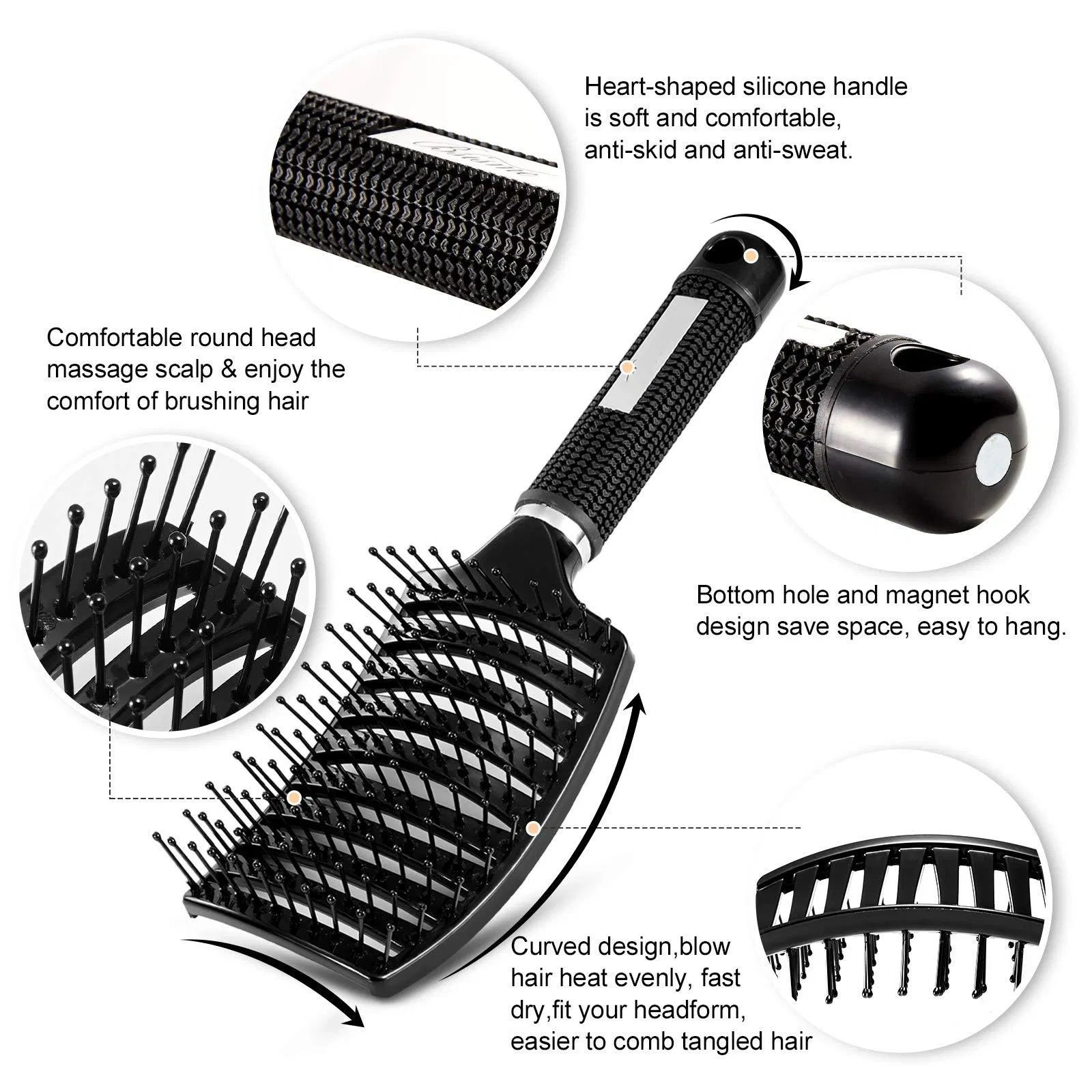 Hair Brush, Professional Curved Vented Brush Comb
