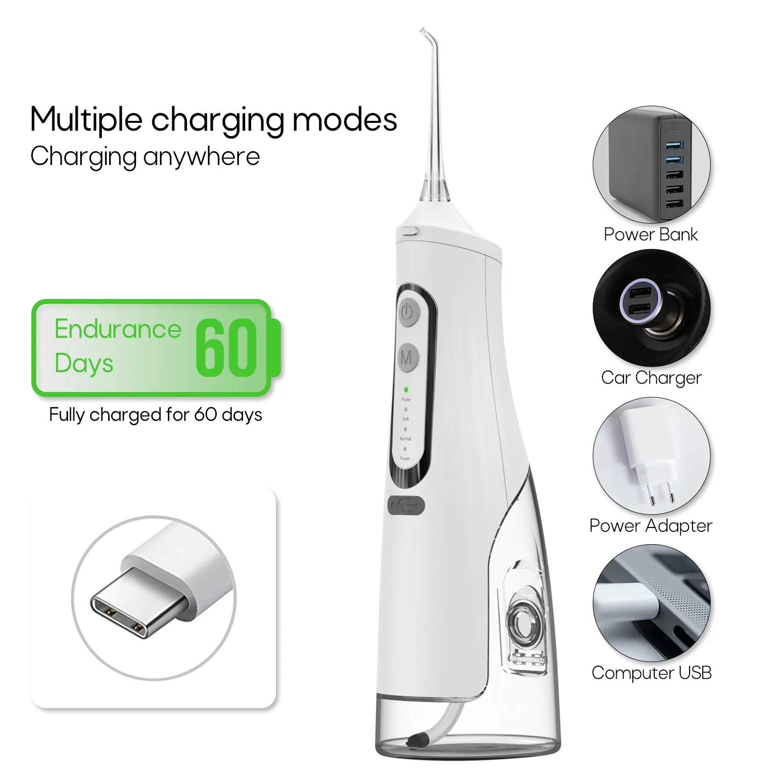 Water Flosser 4-Speed Pulse Water Jet Tooth Washer 310ml Water Flosser Electric Toothbrush Home